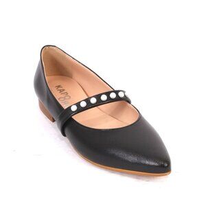 Kapogiro 228a Black Leather Pointy Flat Shoe